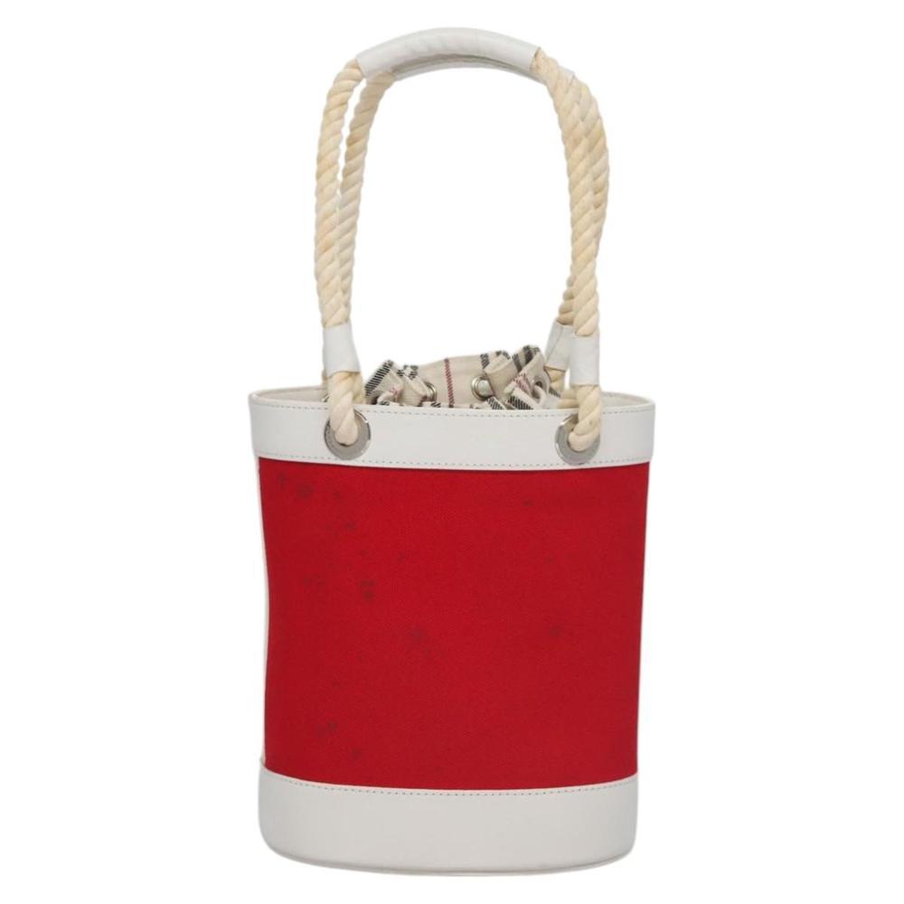BURBERRY Blue Label Hand Bag Canvas Leather Red White Silver Auth 113132 - Picture 2 of 16